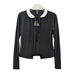 Midnight Hour Black Cardigan Peter Pan Collar Tie Front Coquette Academia Size S